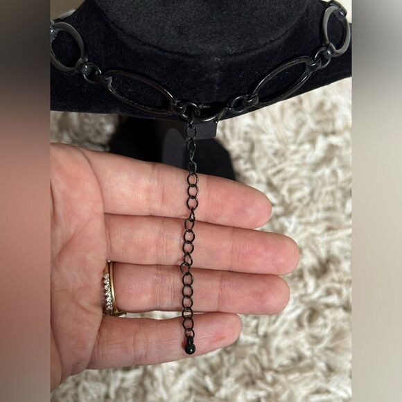 Gothic Sparkle Large Black Gold Obsidian Teardrop Costume Statement Necklace - Picture 2 of 2